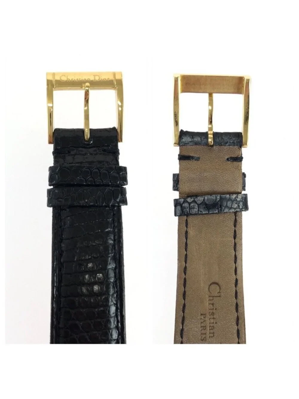 Dior Vintage Cannage Cool Carre Black Gold Stainless Steel Leather Watch